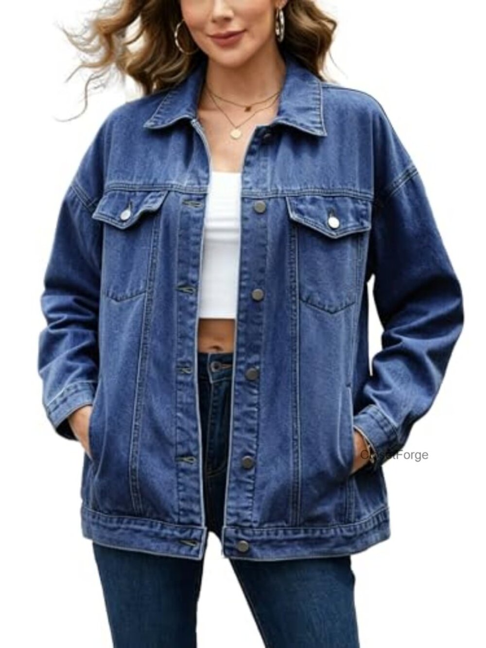 Oversized Denim Jacket Button Down Loose Fit Boyfriend Biker Coat